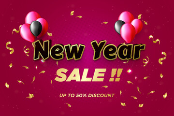 New year sale web banner with balloons