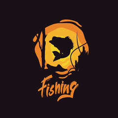 Illustration of a vintage fishing Water Base logo concepts. For emblems, labels, symbol, badge, icon, sticker on catching fish.