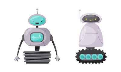 Cute Humanoid or Robot with Antenna as Artificial Intelligence Vector Set
