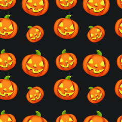 Jack O Lantern Pumpkin Icon Emoji Pattern Design. Halloween Seamless Background Symbols. Emoticon Illustration Design Vector.