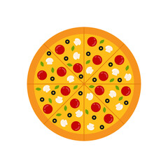 Sliced pizza. Flat design. Vector illustration isolated.