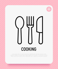Cutlery set thin line icon. Fork, knife, spoon. Cooking. Modern vector illustration.