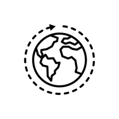 Worldwide shipping thin line icon, globe with arrow. Modern vector illustration for delivery service or logistic company.