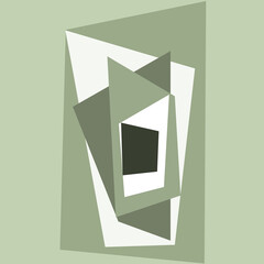 Bauhaus style abstract geometrical illustration with green and white squares shapes