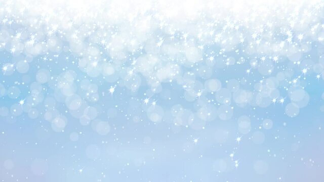 Animated Christmas blue background with falling snowflakes and little starry sparkles