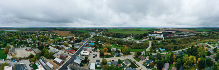 Aerial panorama of Arthur, Ontario, Canada in autumn
