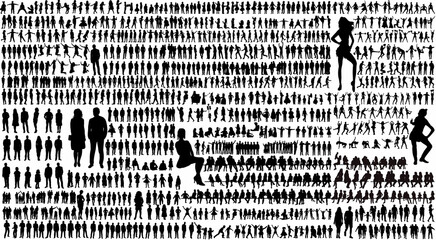 set, collection of people silhouette vector