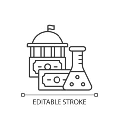 Government funding of research linear icon. Government grants. Investment in scientific research. Thin line customizable illustration. Contour symbol. Vector isolated outline drawing. Editable stroke