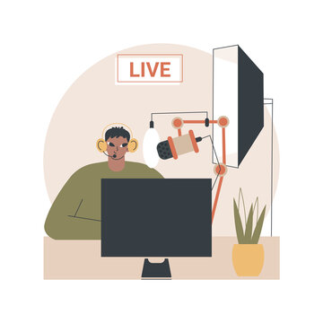 Professional Livestream Abstract Concept Vector Illustration. Professional Online Event Stream, Broadcasting Service, Livestream Equipment, Software Solution, Go Live, Real-time Abstract Metaphor.