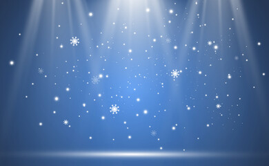 Vector illustration of flying snow on a transparent background.Natural phenomenon of snowfall or blizzard.	
