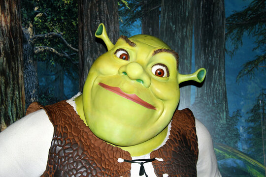 London, - United Kingdom, 08, July 2014. Madame Tussauds in London. Waxwork statue of Shrek. Created by Madam Tussauds in 1884, Madam Tussauds is a waxwork museum and tourist attraction