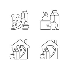 Poverty and hunger linear icons set. Increased prices. Food insecurity. Household nutrition security. Customizable thin line contour symbols. Isolated vector outline illustrations. Editable stroke