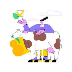 Fototapeta premium Grass fed beef abstract concept vector illustration. Grass-finished beef, finest nutrient-rich meat diet, eco farming, saturated fats, antioxidants, rotational grazing abstract metaphor.