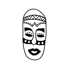 Single hand drawn african wooden mask. Doodles vector illustration. Isolated on a white background.