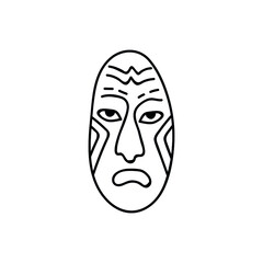Single hand drawn african wooden mask. Doodles vector illustration. Isolated on a white background.