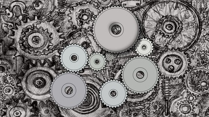 Steam punk background sketch  illustration