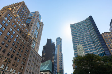 Fototapeta na wymiar Looking up at a Variety of Midtown Manhattan Skyscrapers in New York City