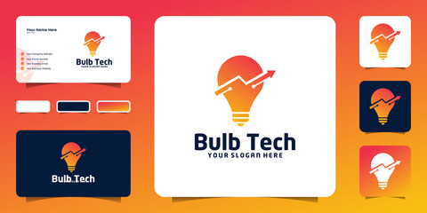 technology bulb logo design inspiration with arrows and business card inspiration