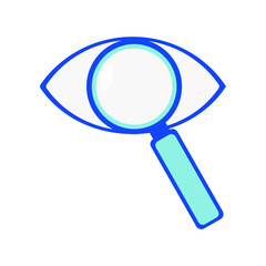 The contour of the eye and a blue magnifier on a white background. Internet search icon. Diagnostics of vision. Vector.