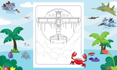 Military Aircraft Classic Fighter Jet Plane 40 - Airplane Vector, KDP Airplane Coloring Interior, KDP Page, 8.5 x 11 Size