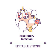Respiratory infection concept icon. Pneumonia risk factor abstract idea thin line illustration. Chronic lung disease. Coughing up phlegm. Vector isolated outline color drawing. Editable stroke
