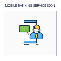 Customer care color icon. Day-and-night community service. Banking consultant. Phone assistant, online help. Mobile banking service concept. Isolated vector illustration