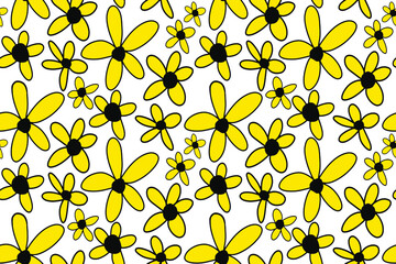 Fototapeta na wymiar Abstract Hand Drawing Mix Size Daisy Flowers Seamless Vector Pattern Isolated Background