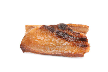 Tasty fried cracklings on white background. Cooked pork lard