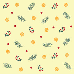 Christmas seamless pattern with holly leaves and berries.