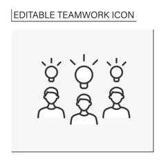 Brainstorming line icon. Men have ideas, plans, and strategies. Light bulbs. Overthinking. Effective work. Teamwork concept. Isolated vector illustration. Editable stroke