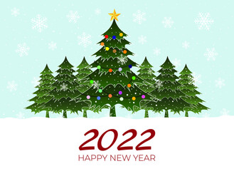 2022 Happy New Year greeting card. Christmas tree