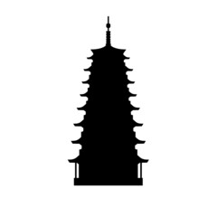 Silhouette Chinese pagoda temple. China ancient historical architecture.