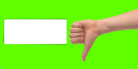 hand holding a blank card a green screen