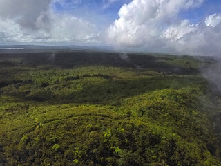 Aerial view of the forest on top of Mount Cocotte (Cocotte Mountain) located near Plaine Champagne, Mauritius