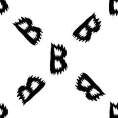 Black alphabet letters B on white background. Seamless abstract vector geometric pattern. Perfect for gift wrapping paper, Bed sheets and interior. School and learning theme.