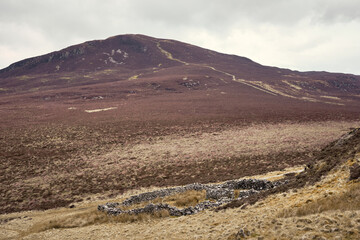 Footpath up Bleaberry Fell with a sheepfold, Lake District, UK