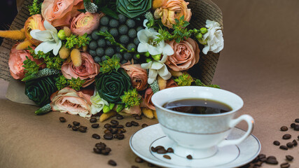 Obraz na płótnie Canvas coffee and flowers