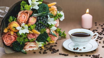 still life with flowers and candle