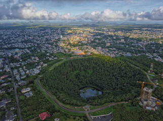 Aerial view of Trou aux cerfs dormant volcano located at Curepipre, Mauritius