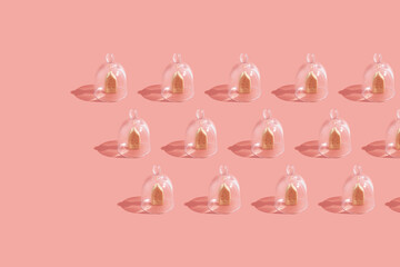 Pattern with houses under a glass cover. Isolation, quarantine concept