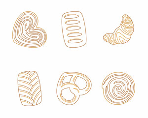 Vector baking set. Bagels, croissants and other pastries. Set of flour products from bakery or pastry shop.Concept for bakery or cafe. Vector illustration.