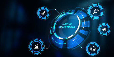 Obraz na płótnie Canvas Native advertising internet publication concern digital marketing business concept. Business, Technology, Internet and network concept. 3d illustration