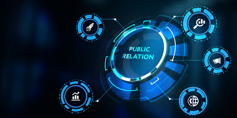 PR Public relation management. Business, Technology, Internet and network concept. 3d illustration