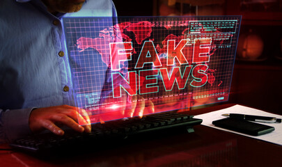 Fake news trolling and broadcast on screen illustration