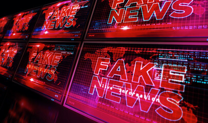 Fake news trolling and broadcast on screen illustration