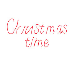 Christmas time lettering hand written. Festive text in red.