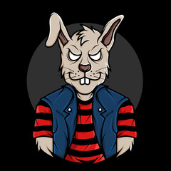 bunny wearing vest punk design illustration