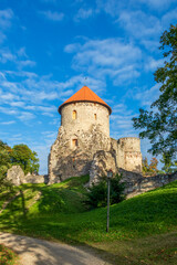 Fototapeta na wymiar Cesis castle with ramparts and towers, medieval castle in Latvia, Baltic states, Europe