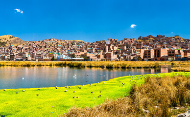 Obraz premium View of Puno from Lake Titicaca in Peru
