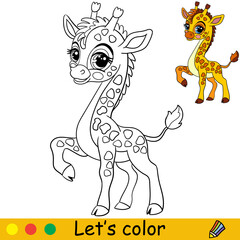 Cartoon cute baby giraffe coloring book page
